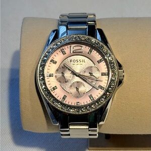 Fossil Women's Pink Dial Silver Watch